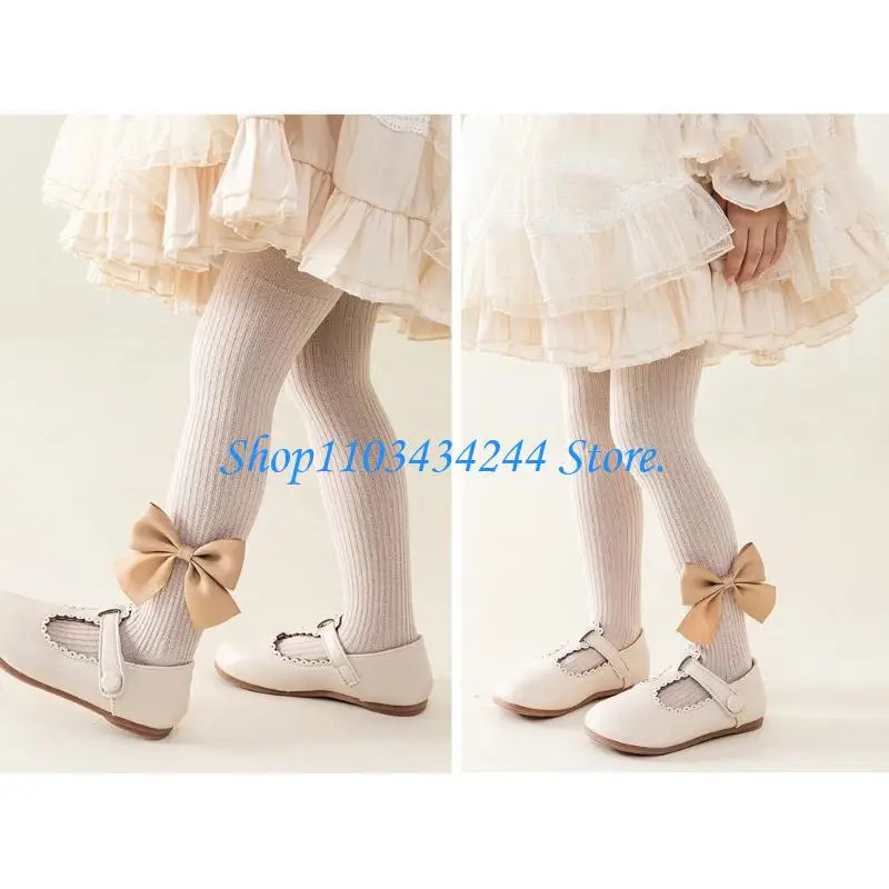Fashionable Children's Leggings Color Elastic Waist Baby Girls Pantyhose Kids Tights Breathable with Bowknot Decor