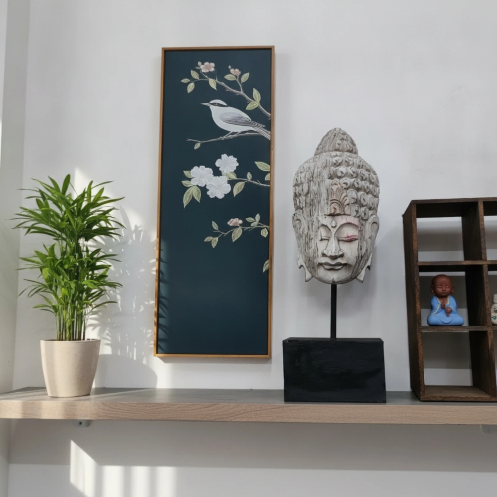 Buddha Head Ornament Black Stand Decorative Buddha Head Spiritual Decoration Rectangular Base
