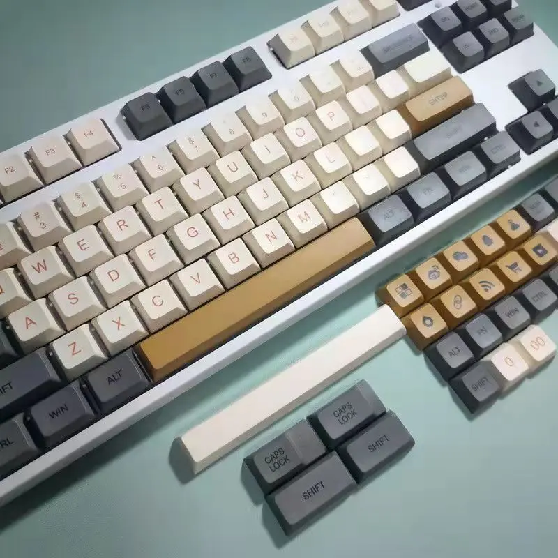 Red and blue retro keycaps, low-light small full set of PBT sublimation XDA keycaps, suitable for mechanical keyboards