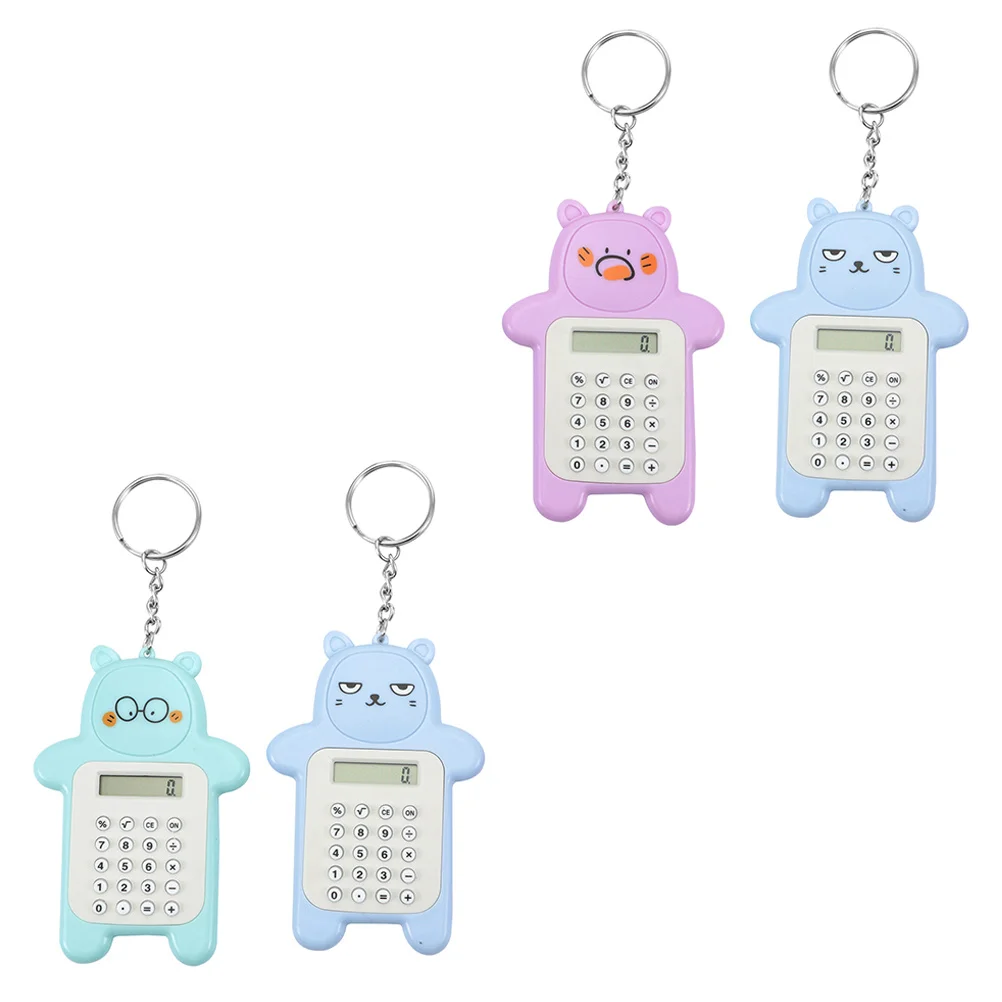 

4Pcs Bear Shaped Calculator Keychain Tiny Portable Calculator with LCD Screen and Keypads for Students and Office