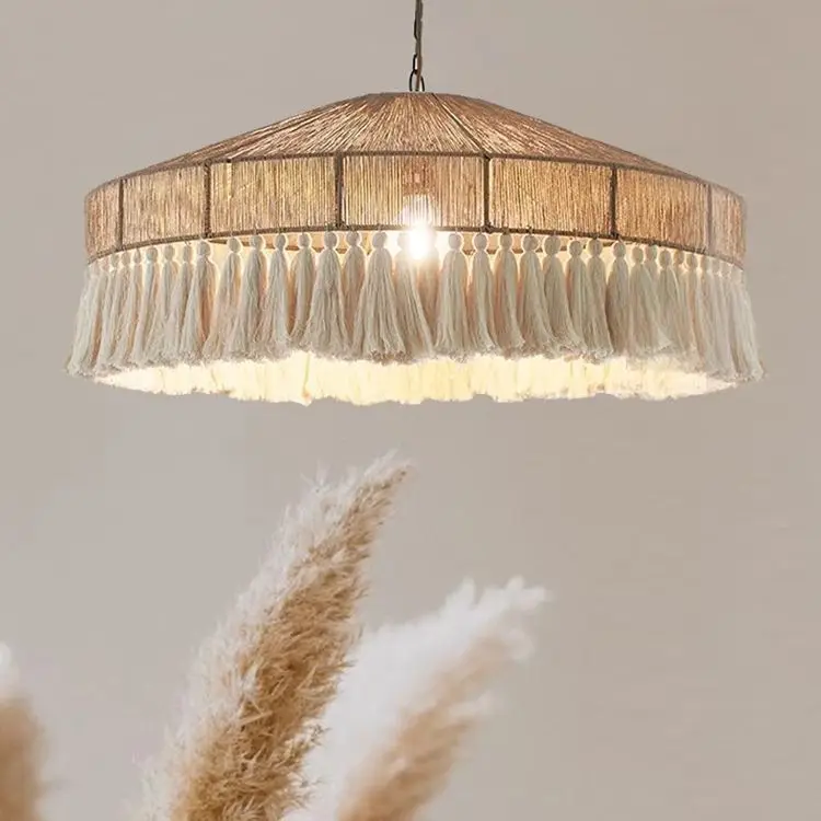 

Bohemian Vintage Hemp Rope Tassel Chandelier Creative Bedroom Dining Room Ceiling Light Model Room Lighting