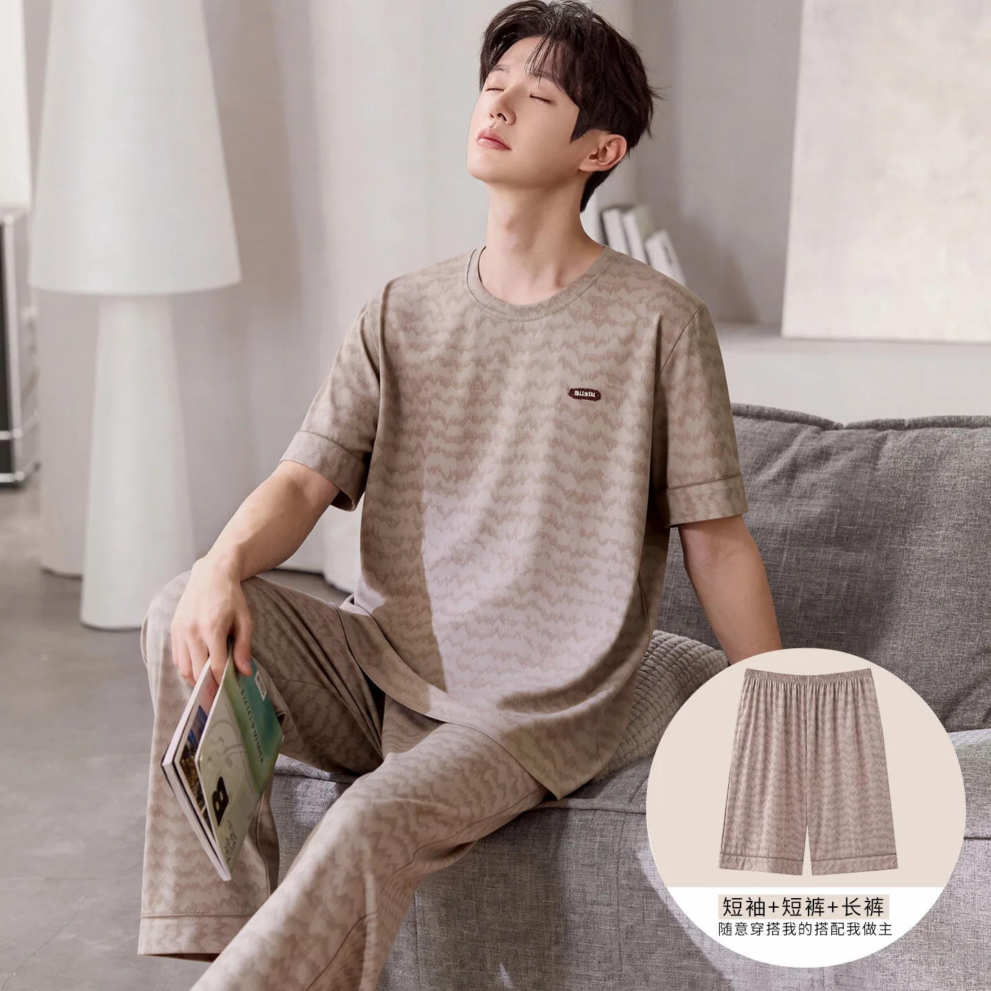 

Short Sleeves & Shorts & Trouser 3Pcs/set Pajamas Set For Men Summer Cotton Comfortable Nightwear Male Loungewear Hombre