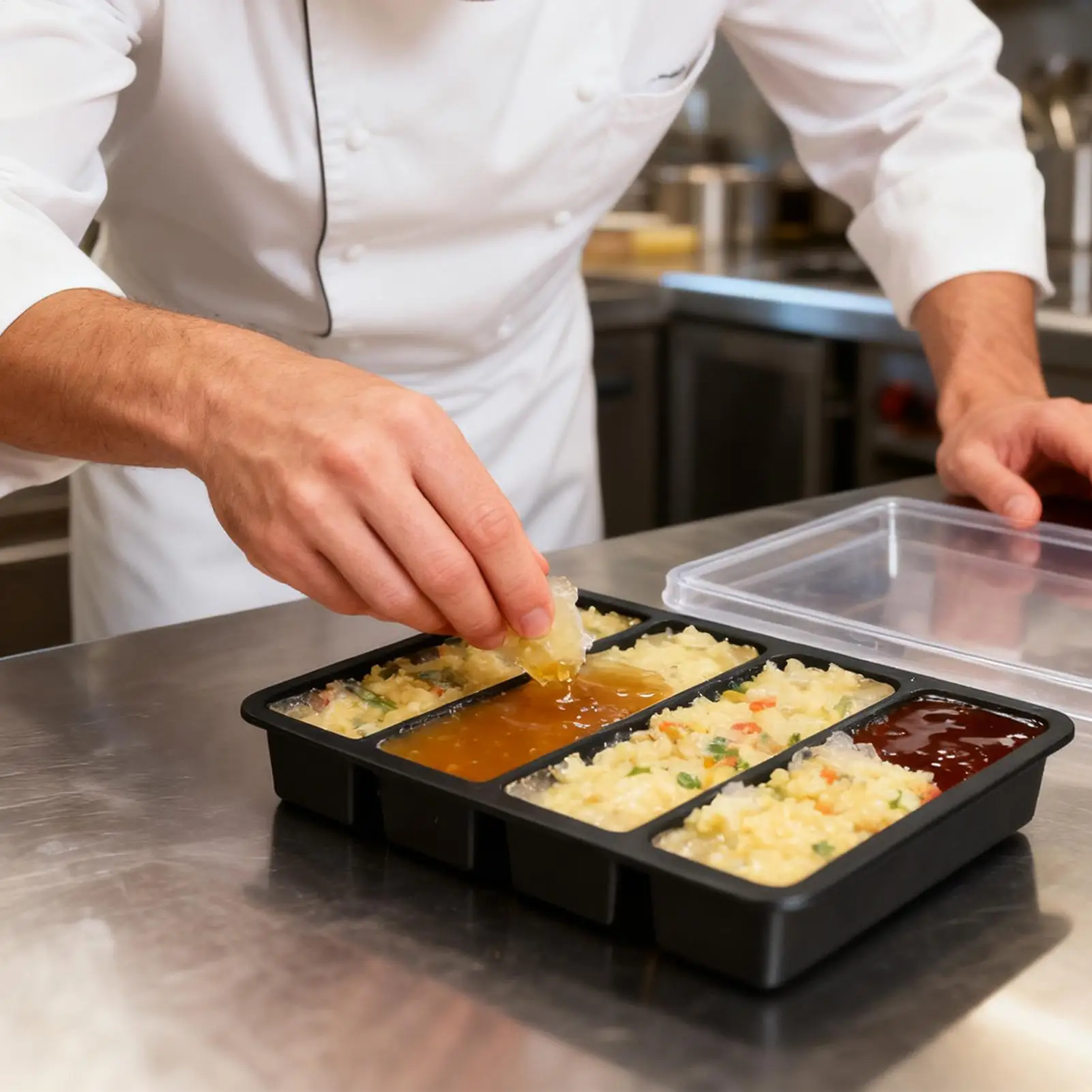 

4 PCS Silicone Freezer Molds Tray With Lid 4 Grid Silicone Ice Making Mole For Juice Sauce Broth Stock Leftovers Freezer Tray