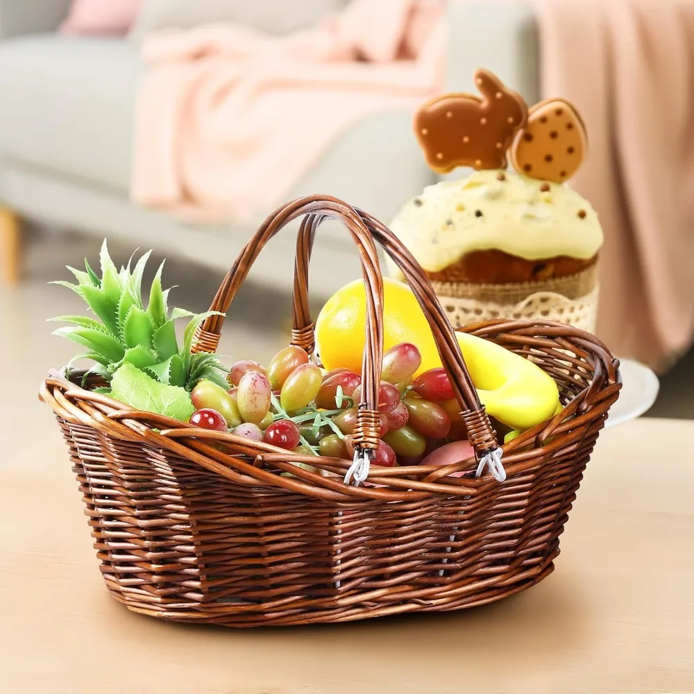 Wesiti 6 Pcs Wicker Picnic Basket with Handle, Hand Woven Harvest Basket Bulk, Wicker Flower Basket for Storage