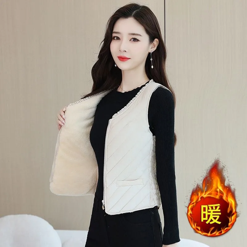 Light and slim vest women's short new velvet thickened vest liner close-fitting autumn and winter down cotton vest 2026