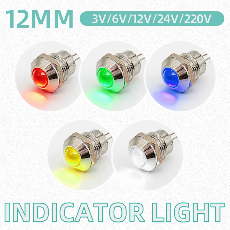 12mm Metal Round LED Signal Lamp Small Equipment Power Signal Panel Light Warning Indicator Lights 3V/6V/12V/24V/220V