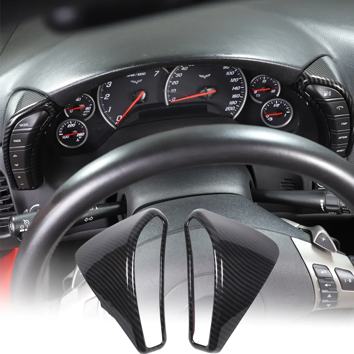 

For 2005-2013 Chevrolet Corvette C6 ABS Carbon Fiber Car Dashboard Adjustment Button Frame Sticker Car Interior Accessories 2Pcs
