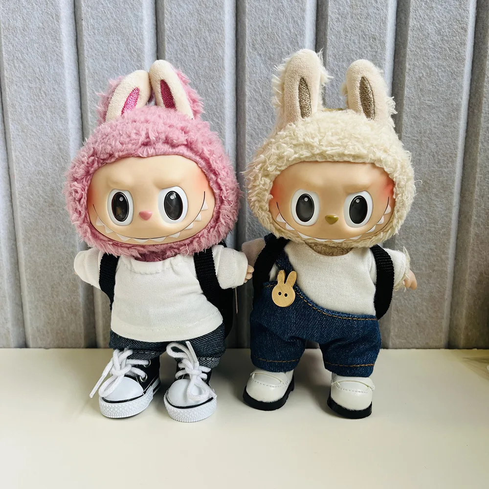 Plush Doll'S Student Clothes for Outfit Korea Kpop Exo Labubu Idol Dolls Clothing Fashion Outfit With Bag Shoes Overalls