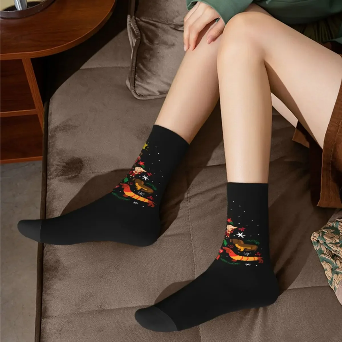 Dachshund Christmas Tree Socks Men Women Polyester Casual Dog Socks Novelty Street Style Spring Summer Autumn Winter Socks Gift