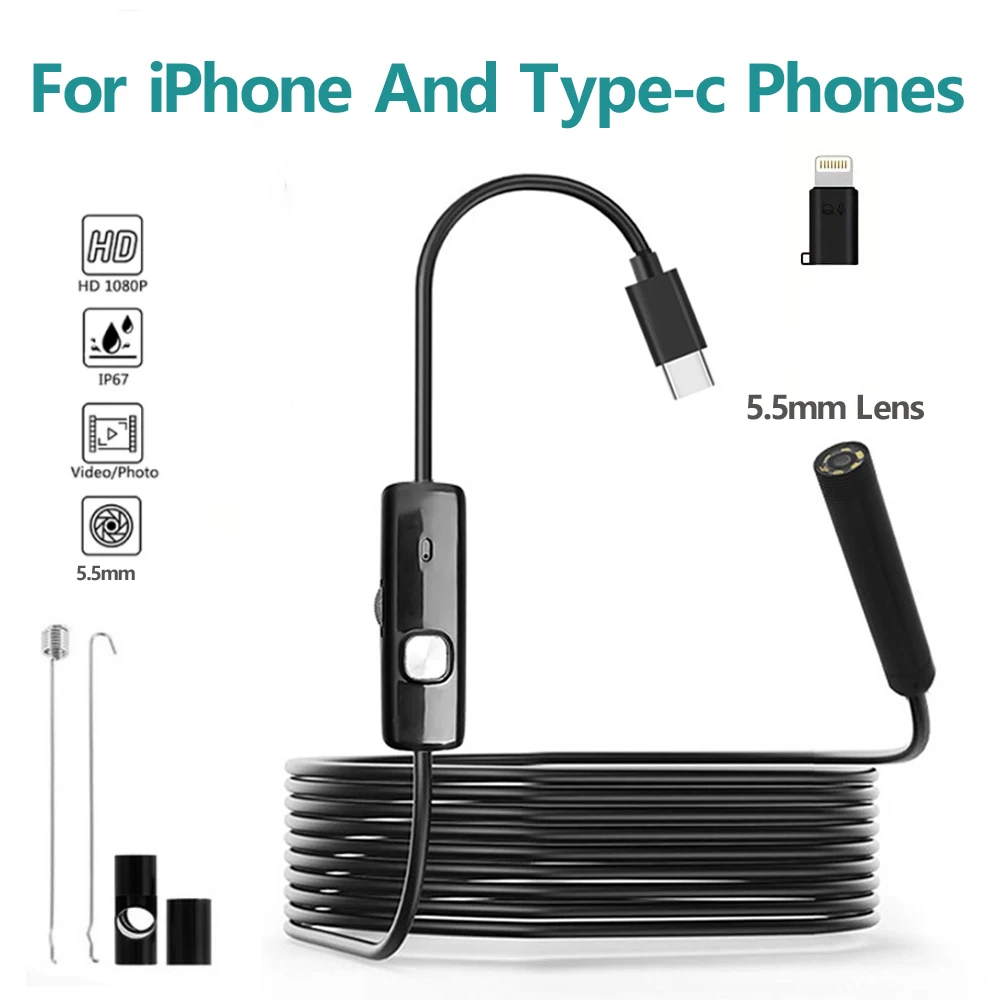 Caméra endoscopique 5.5mm pour voitures, Endoscope étanche, Inspection de moteur Automobile, iPhone et Android
