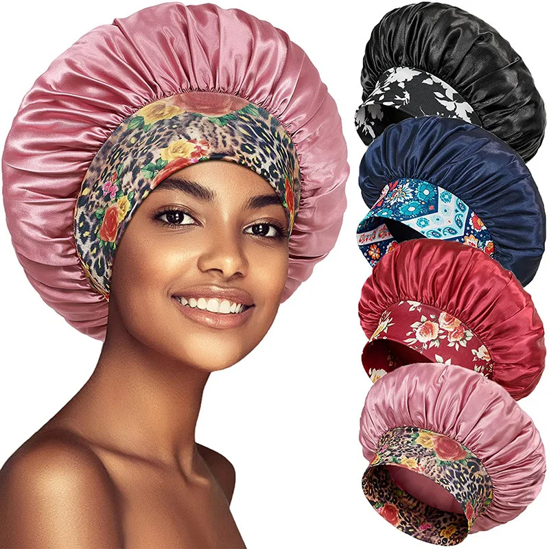 New Women's Satin Solid Sleeping Hat Night Sleep Hair Care Bonnet Nightcap Silky Shower Caps Comfortable Flower Band Unisex Cap