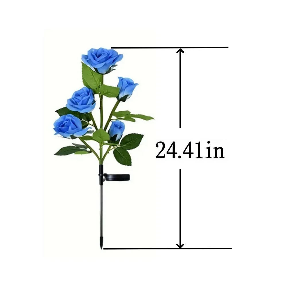 أضواء وردية تعمل بالطاقة الشمسية مكونة من 5 رؤوس، مصباح حديقة LED على شكل زهرة صناعية خارجية، مصباح حصة للمناظر الطبيعية المقاومة للماء لديكور المنزل في الفناء #6