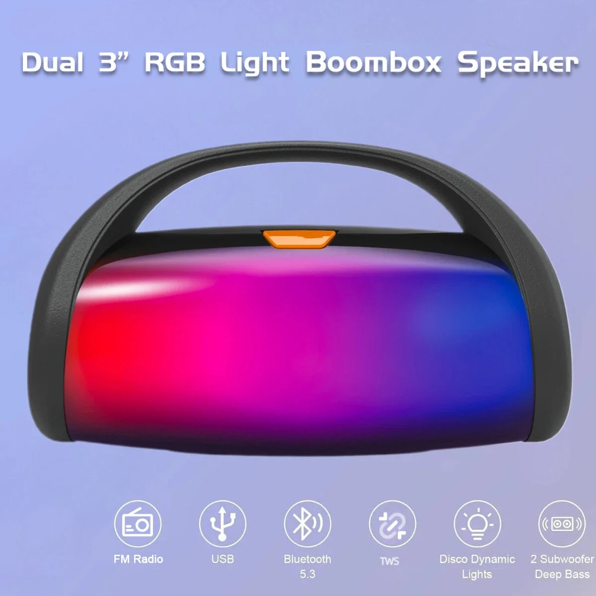 

Двойной 3-дюймовый Bluetooth-динамик-бумбокс мощностью 2500 Вт с подсветкой RGB, настоящая беспроводная стереосистема