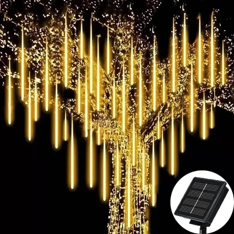 Solar Meteor Shower Rain Lights Outdoor Waterproof Icicle Fairy String Lights for Home Garden Christmas Raya Decoration