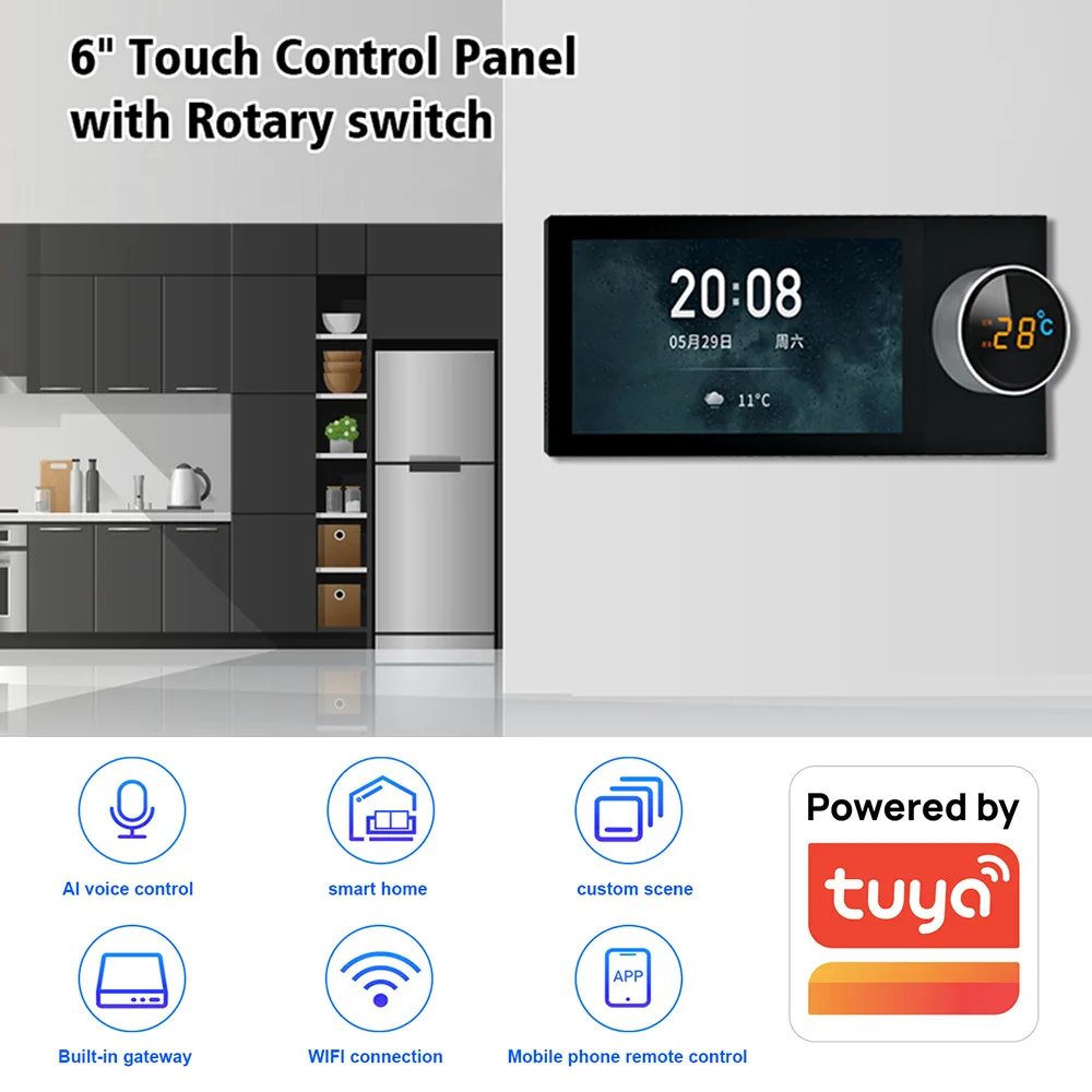 

Smart home 6-inch central control screen Built-in zigbee gateway alexa speaker, smart central control screen Tuya