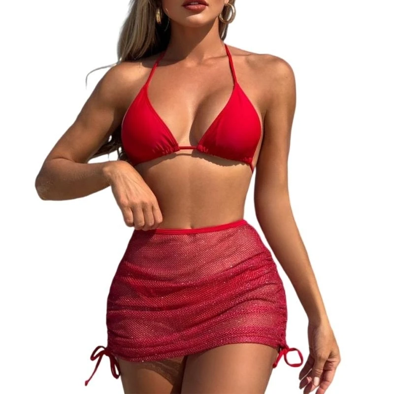 Women Backless Swimsuits Ladies Halters Bathing Suit 3 Pcs Split Swimwear Swimming Costume Set for Beachwear X7JD