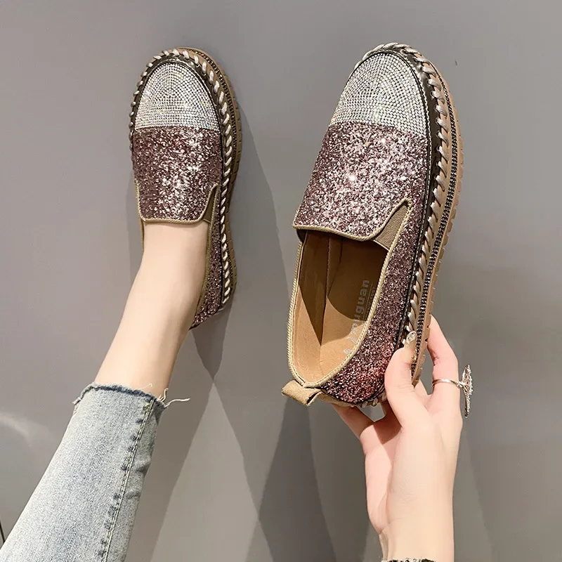 2024Z Loafers Shoe Women Spring New Water Diamond Casual Shoes Flat Vulcanized Shoes Fashion