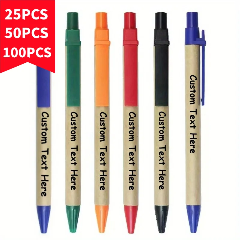 25/50/100PCS Customizable Ballpoint Pens Extendable Kraft Paper Pen Body Perfect for Teacher Offices Advertising Promotional Pen