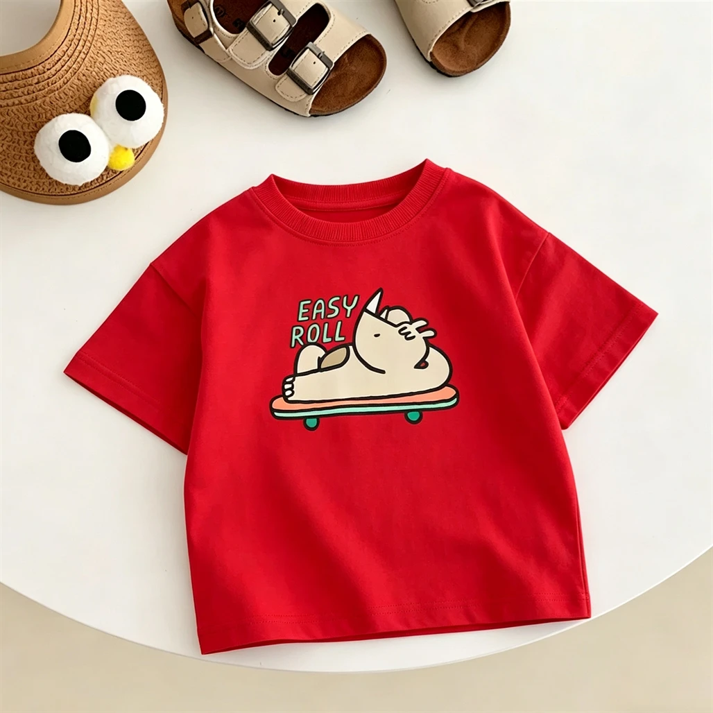 T-shirt pour enfants, vêtements décontractés à la mode, imprimés, à manches courtes, col rond, chemise fine pour bébés garçons et filles 2