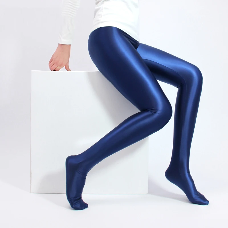 MJINM-High Waisted Spandex Tights for Women, Elastic Leggings, Pantyhose, Jeggings for Running, Wetlook, Oil Shiny, Glossy Pants