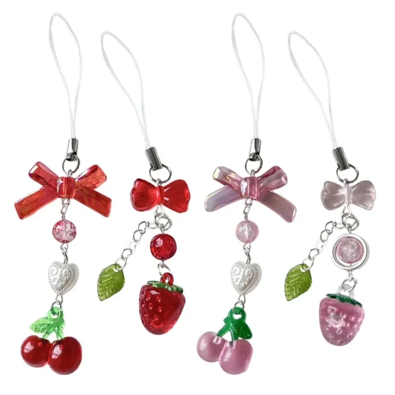 Pink Cherry Cellphone Strap Strawberry Cherry Pendant Keychain for Backpack Charm Dainty Cherry Phone Strap Keyring