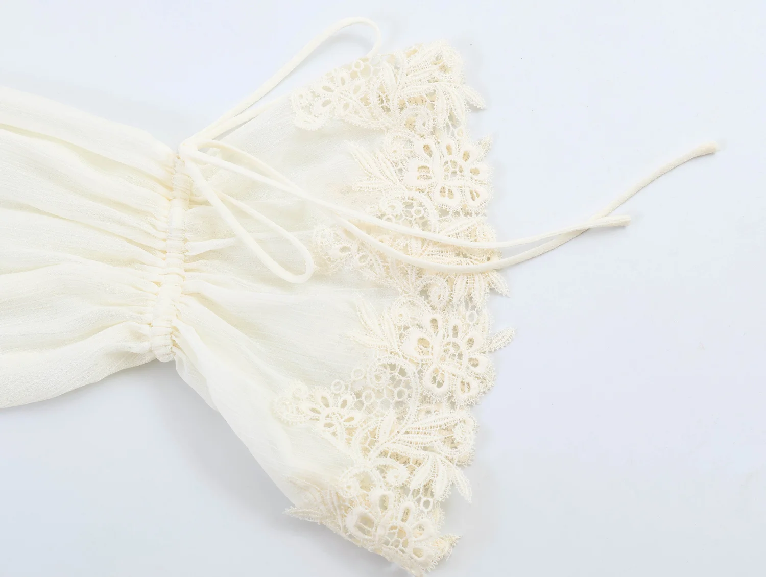 HH Damen Elegante Sexy Spitzenbluse mit Rüschen, V-Ausschnitt, Langen Ärmeln und Transparentem Chiffon, Sommermode 2026 für Abendverabredungen – Detail 7