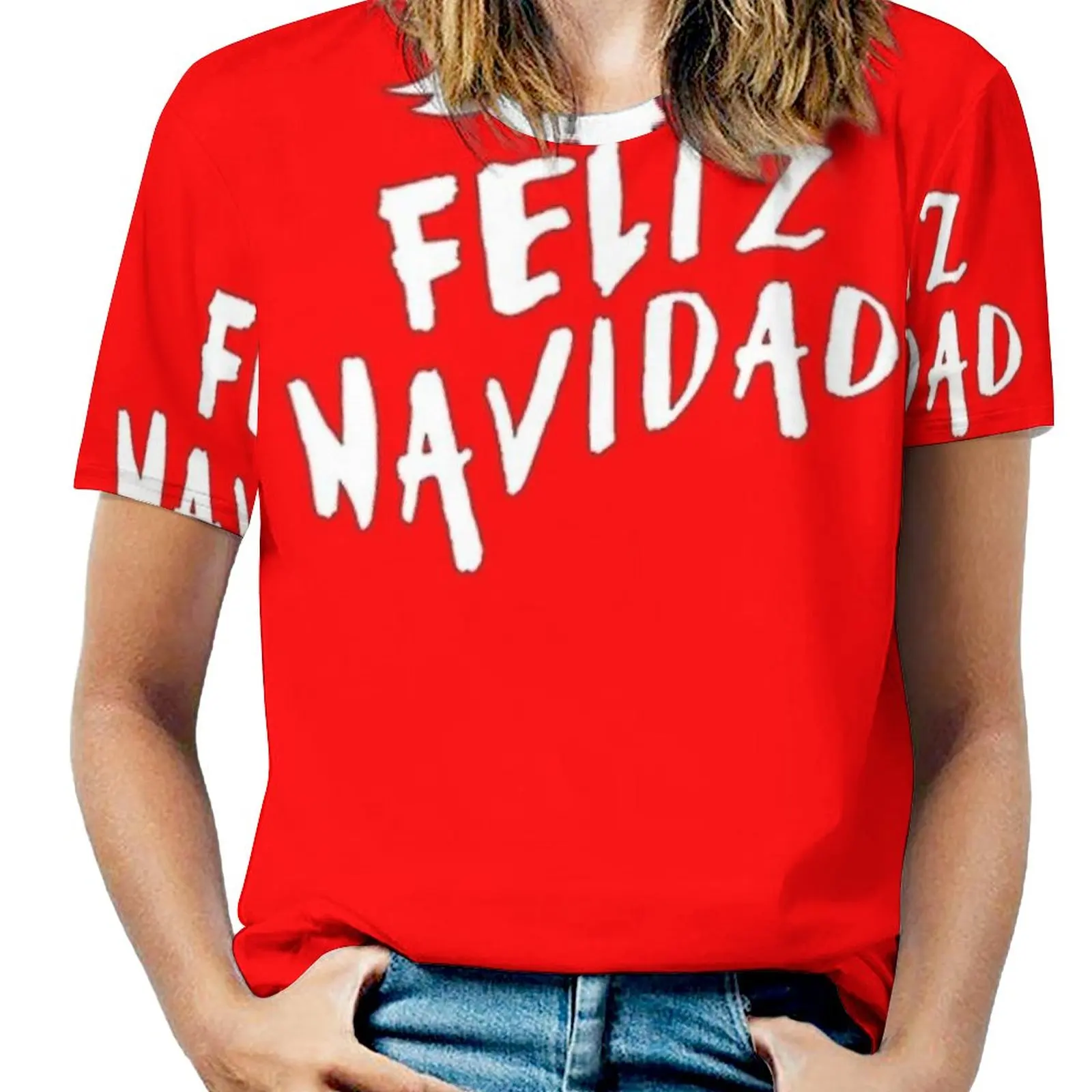 Feliz Navidad Mit Baum Frauen T-Shirt Crewneck Casual Kurzarm Tops Sommer Tees Feliz Navidad Frohe Weihnachten In Spanisch