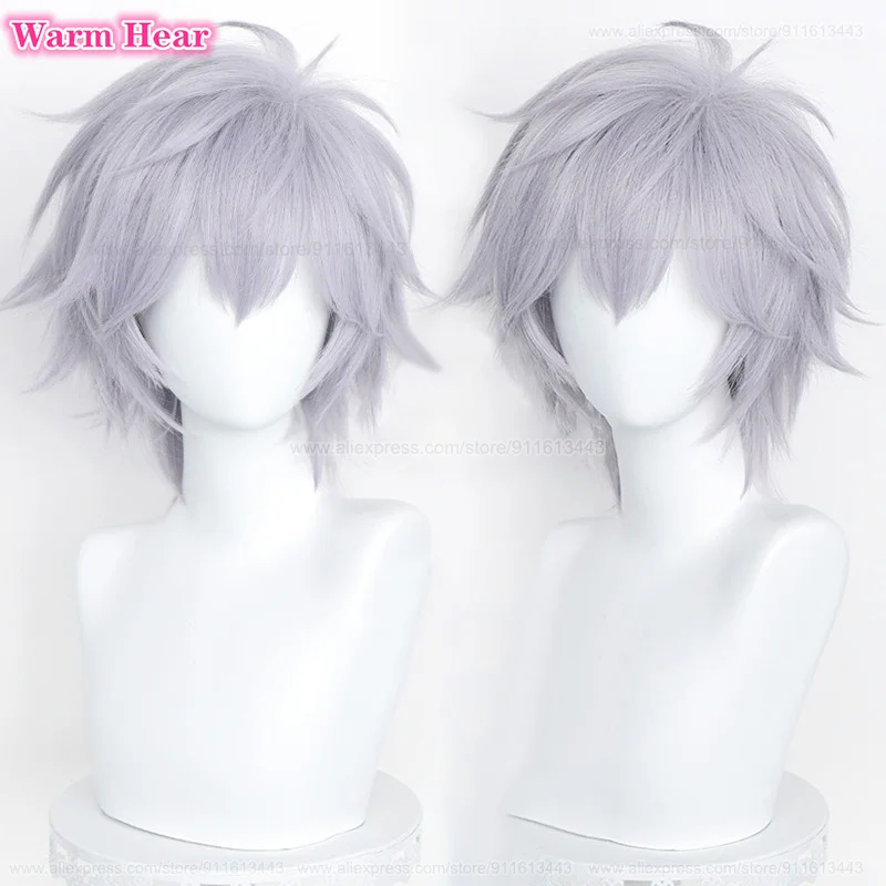 Kaworu Nagisa Synthetic Wig Anime EVA Purple Gray/Silver Grey Kaworu Nagisa Cosplay Anime Wig Heat Resistant Hair Wigs + Wig Cap