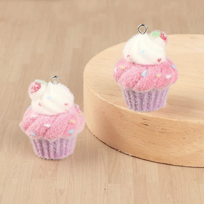 Winter style 30pcs/lot color Flocking effect cartoon Ice cream shape resin dolls beads diy jewelry garment accessory