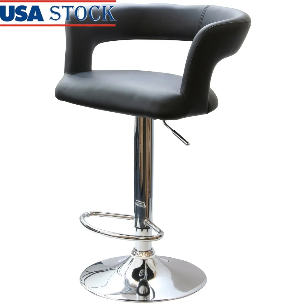 

Adjustable Black Vinyl Bar Stool with Full Back Padded Seat 360-Degree Swivel Chrome Base Kitchen Bar Game Room