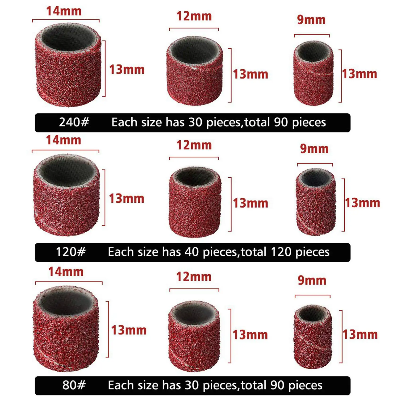 

B03C-614 Pieces Drum Sander Set Sanding Drum Kit 600 Pieces Sanding Band Sleeves (80 /120 /240 ) + 12 Pieces Drum Mandrels