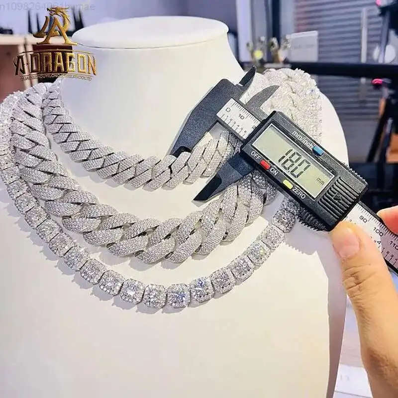 

Хип-хоп толстая кубинская цепочка с муассанитом VVS на заказ Iced Out 925, серебряный браслет с бриллиантами, ювелирное ожерелье
