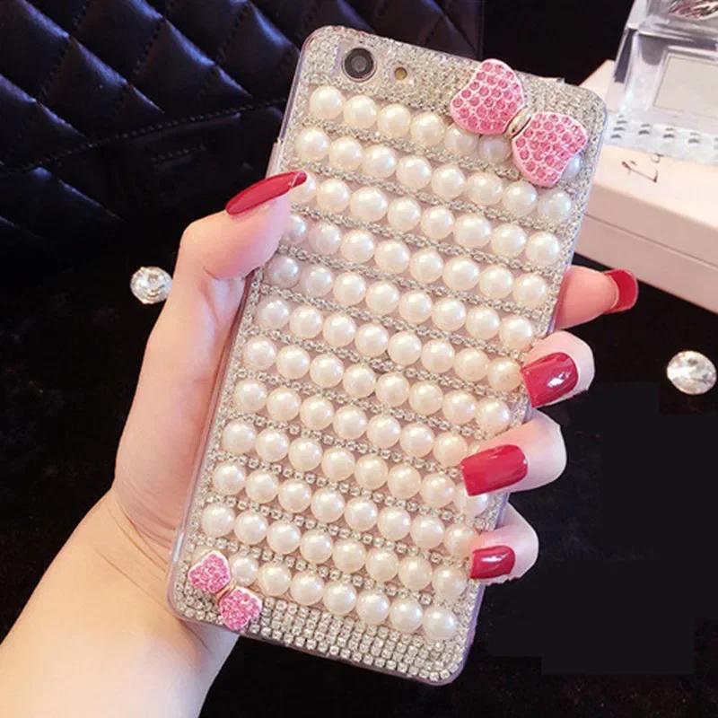 Soft Phone Case Cover, Crystal Diamond, Pearl, Glitter Bow, Bling, Fashion, for Samsung S23 Ultra, S24, S21, S22 Plus, Note20