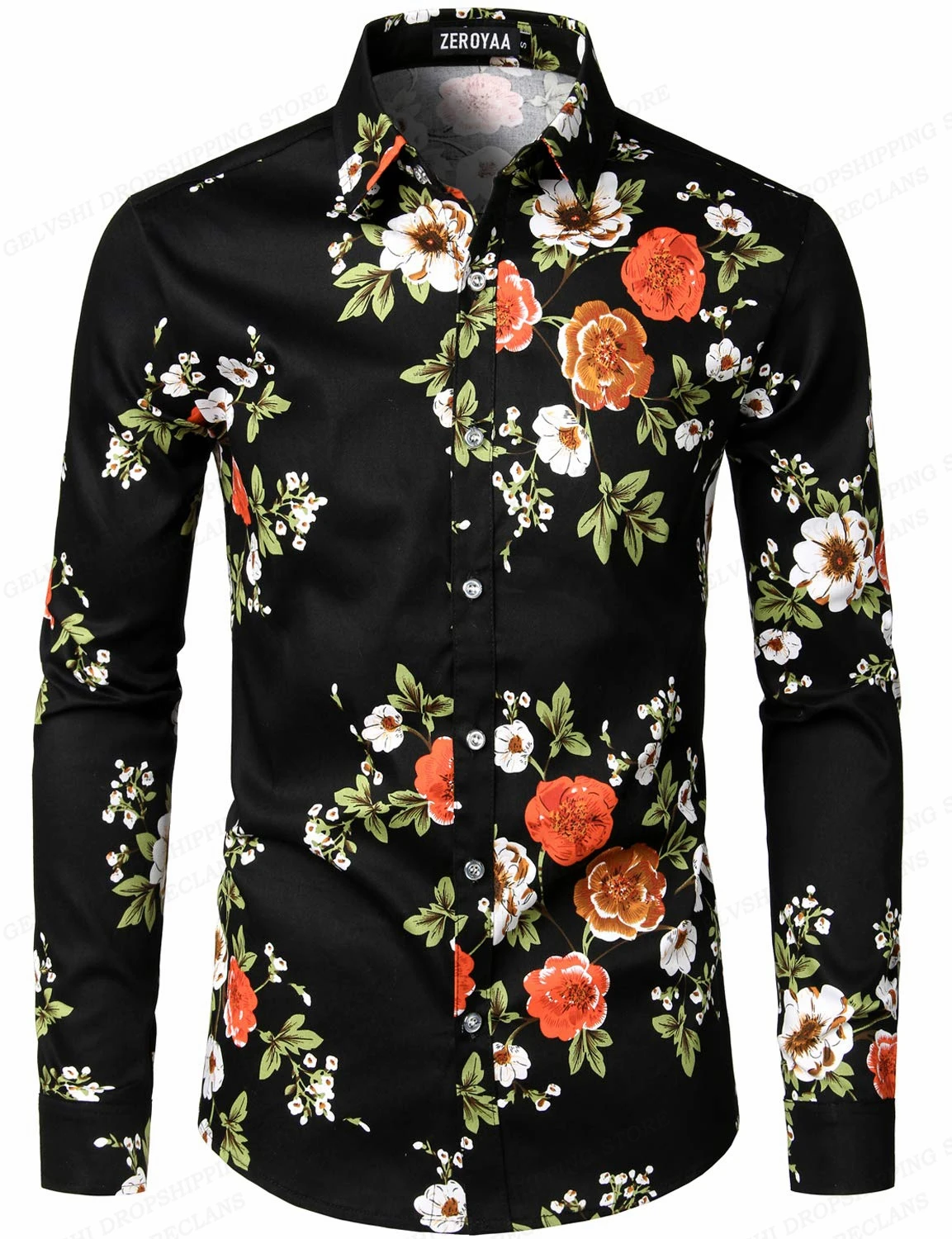 Floral Hawaiian Shirts Casual Long Sleeve Shirts Men Fashion Shirt Cuba Beach Blouse Men\'s Clothing Turn Over Flower Camisas