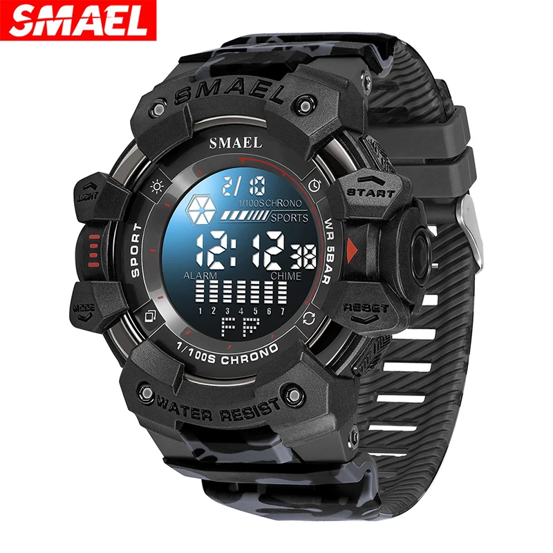 SMAEL 8050 New Men\'s Large Dial, Personalized Trendy Camouflage Style Sports Multi-Function Luminous