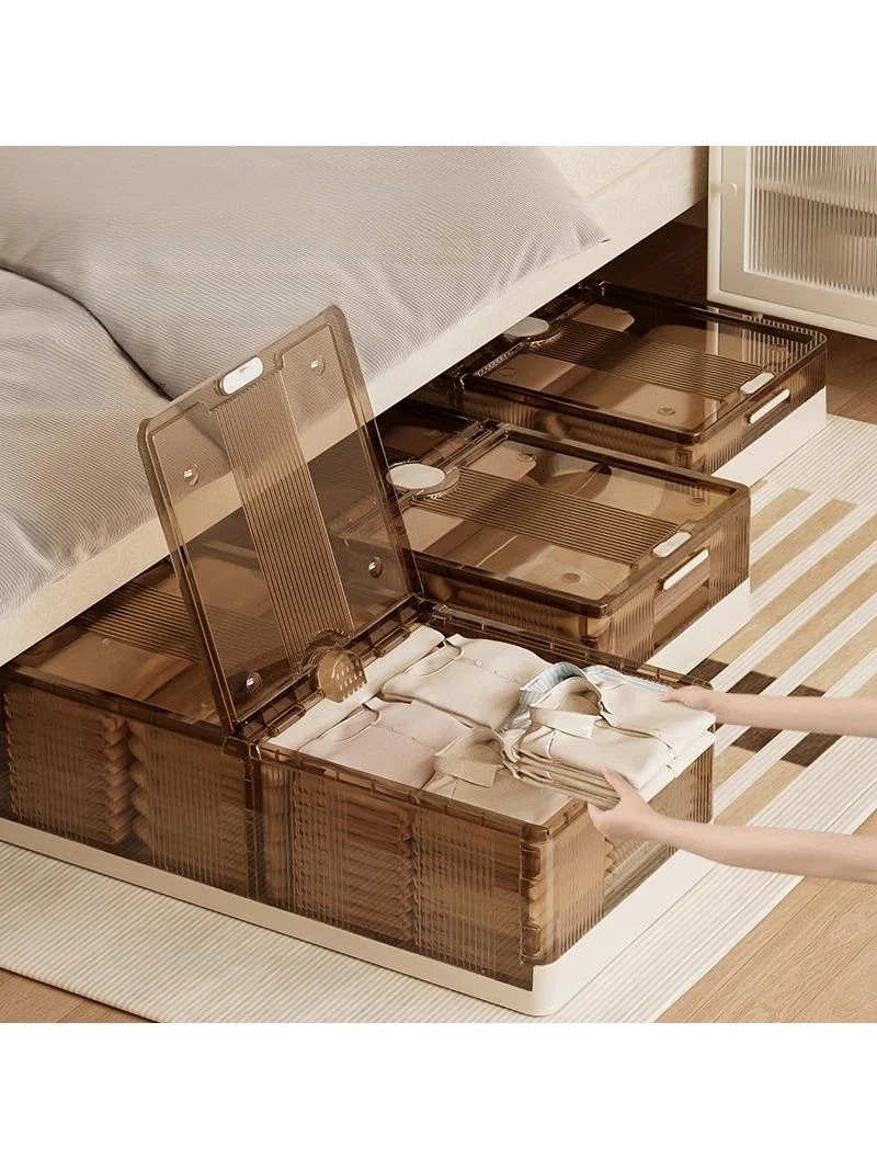 

Большой пластиковый ящик для хранения с колесами под кроватью, штабелируемый пылезащитный органайзер для одежды и игрушек, прозрачный бытовой органайзер...