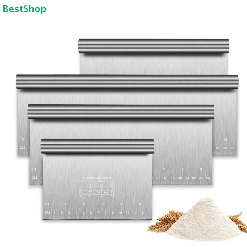 

♥Stainless Steel Dough Scrapers-Measuring Pastry Cutter with Conversion Chart,Multi-Size Baking Bench Scraper for Baking&Cooking