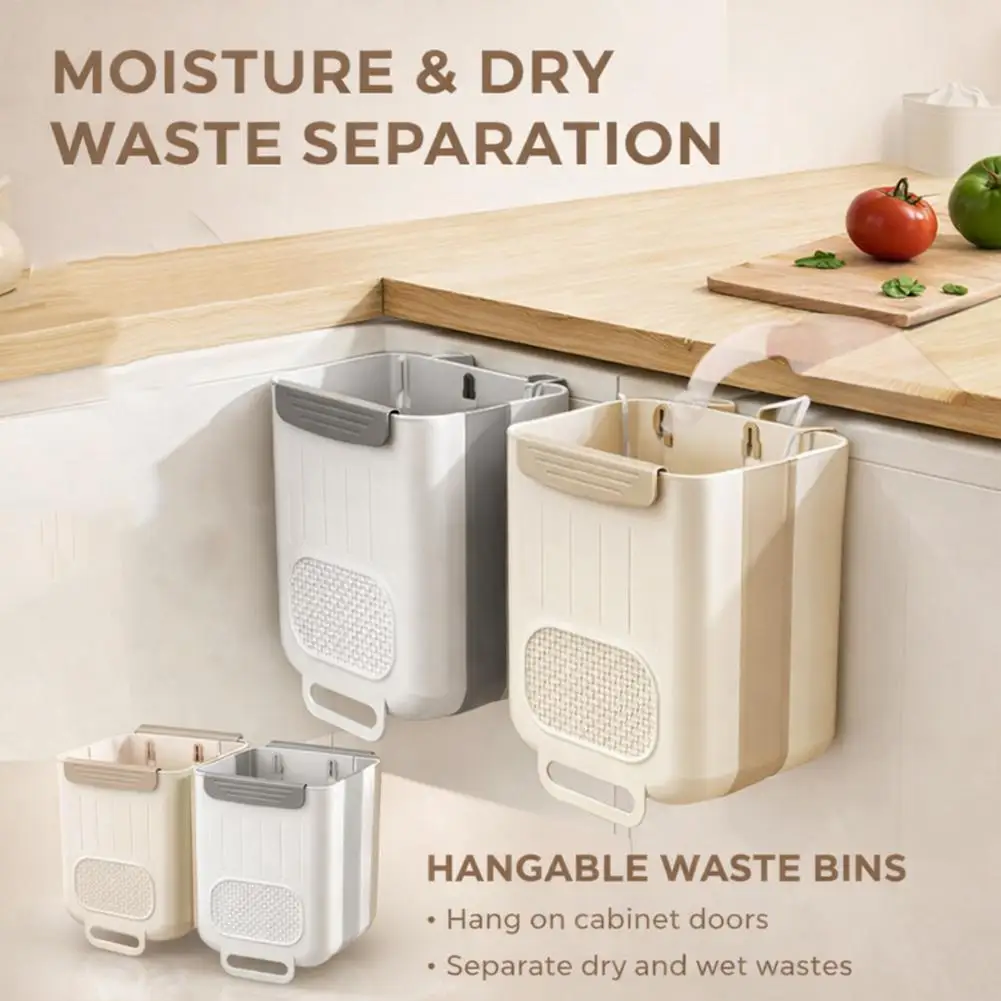 Household cabinet hanging storage trash can, kitchen wall-mounted foldable trash can, hanging trash bin, kitchen accessory