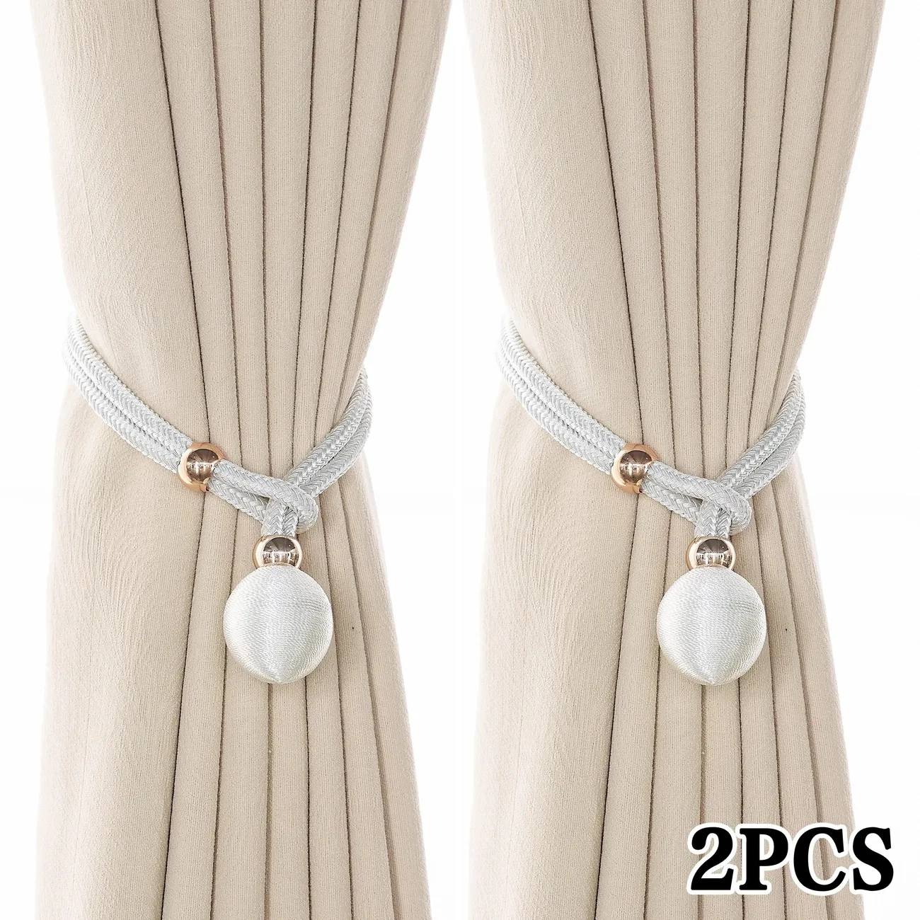 2pcs Pearl Curtain Tiebacks, Curtain Pearl Tiebacks, Decorative Fixings, Rope Curtain Tiebacks No Punch Adjustable Pull-outs