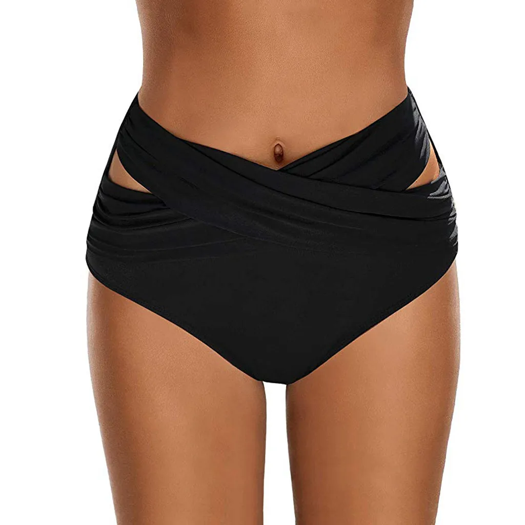 

Women's High Waist Ruched Hollow Out Bikini Bottoms Solid Color Swimsuit Briefs Control Tummy Bikini Shorts Swimwears For Women