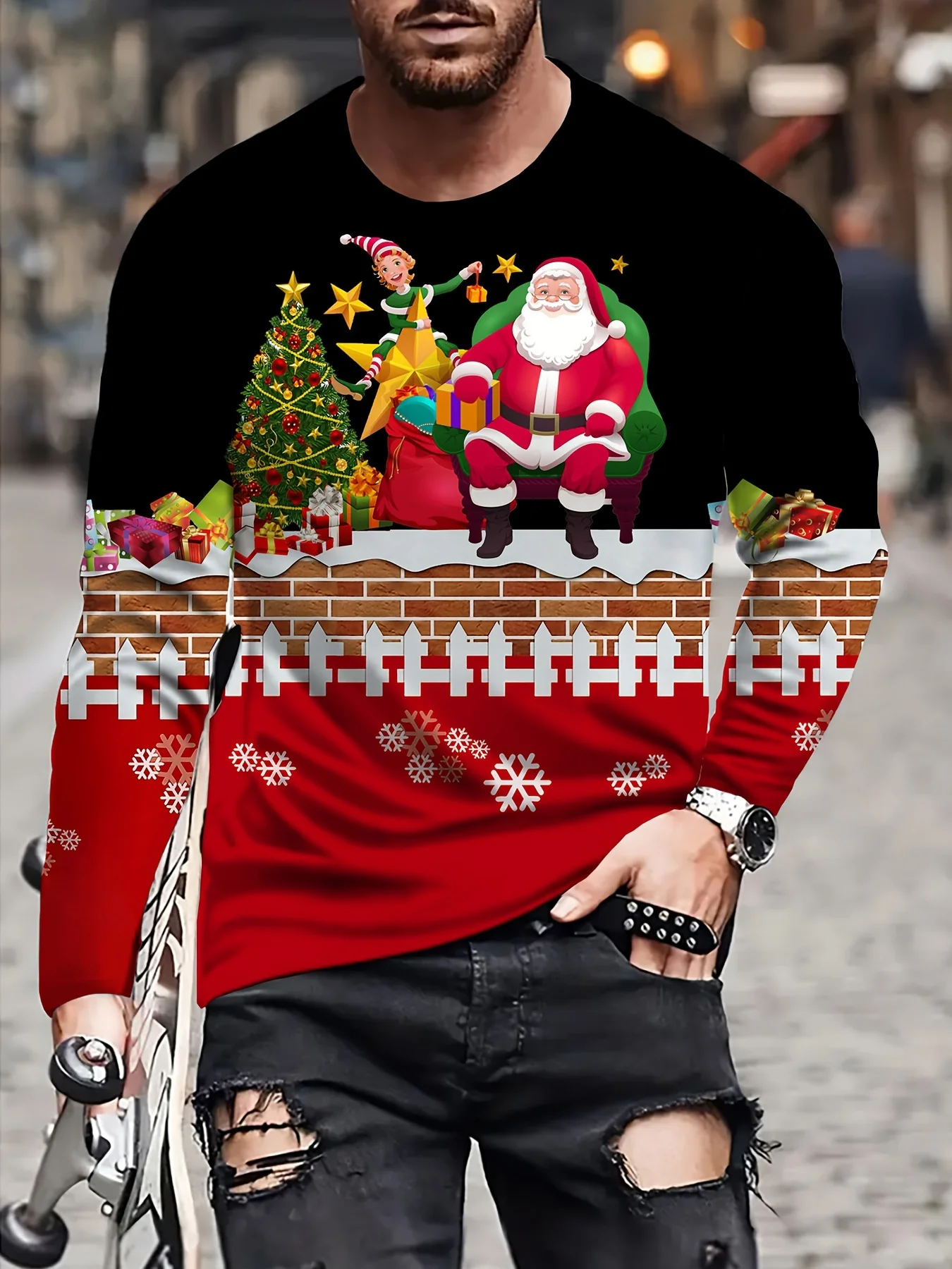 

Men's Fashion Animal Texture Print T-shirt For Spring/autumn, Oversized Casual Long Sleeve Bottoming Tees For Males。