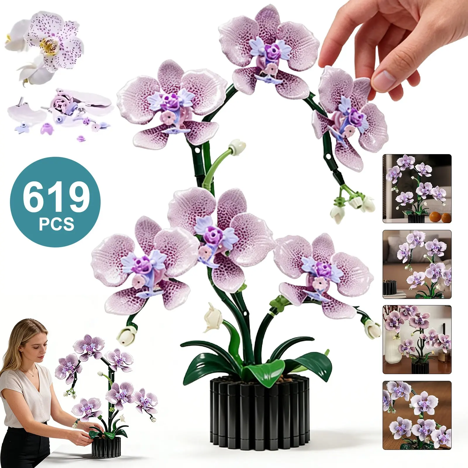 619 pièces de modèles d'orchidées papillon à assembler, design inspiré de la nature, cadeau idéal, premier choix.