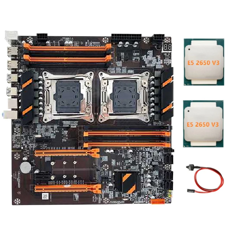 X99 Dual CPU Motherboard LGA2011 Support DDR4 ECC Memory Computer Motherboard+2XE5 2650 V3 CPU+Switch Cable