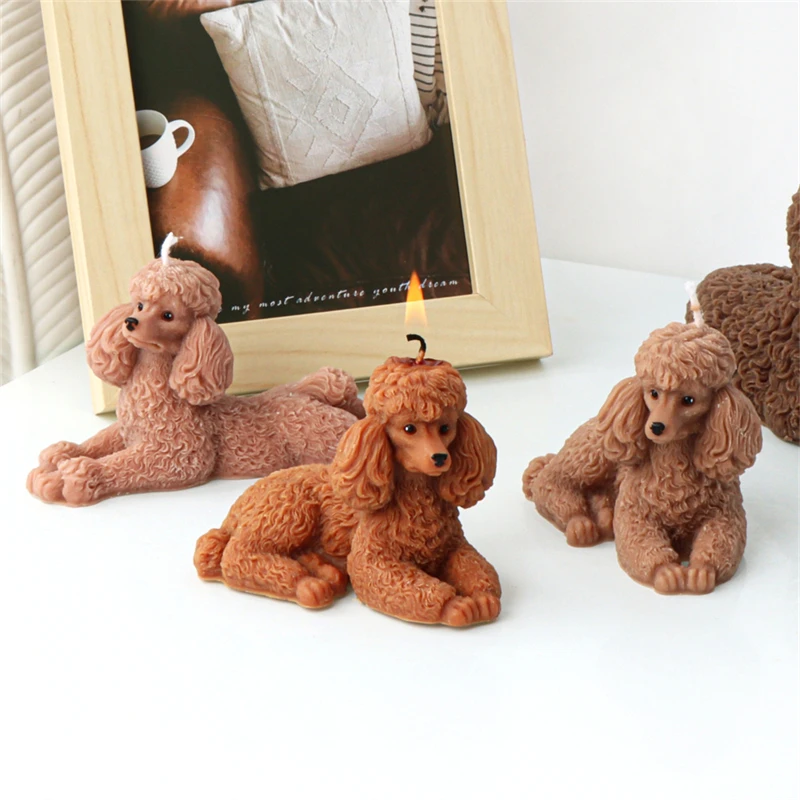 3D Lying Teddy Dog Silicone Candle Mold Poodle Animal Soap Mold Silicone Dog Mold Puppy Decor Soy Wax Candle Plaster Resin Art