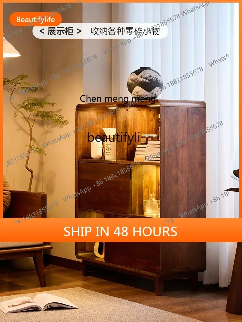 

cn8350 ss Bookcase living room study floor-to-ceiling storage low cabinet retro solid wood wall storage display cabinet