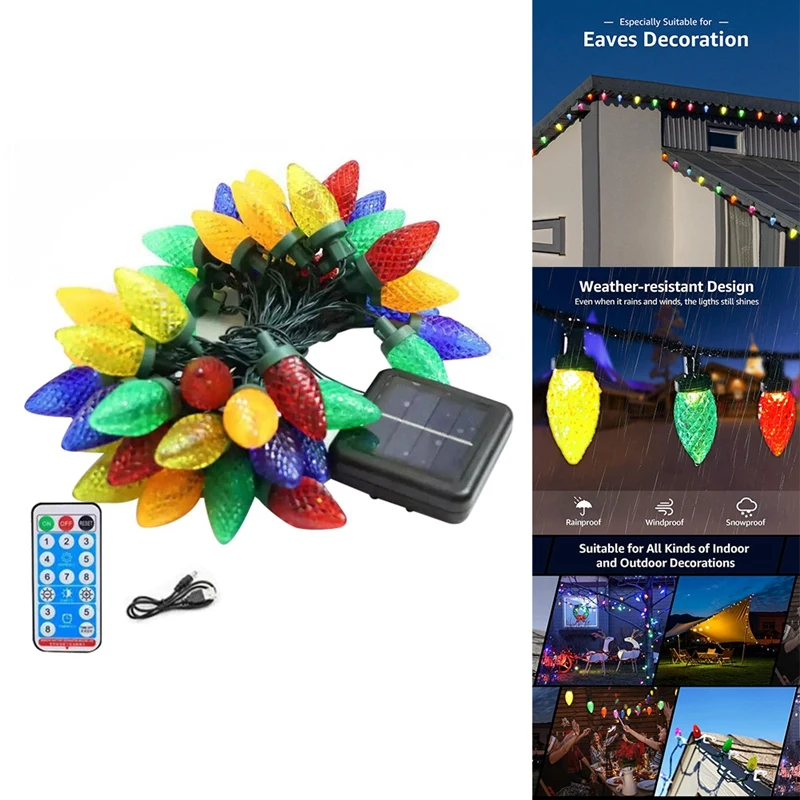 Christmas Lights 30 LED Christmas String Lights Solar Energy For Indoor Outdoor Trees, Eaves, House Xmas Decor Colorful Durable