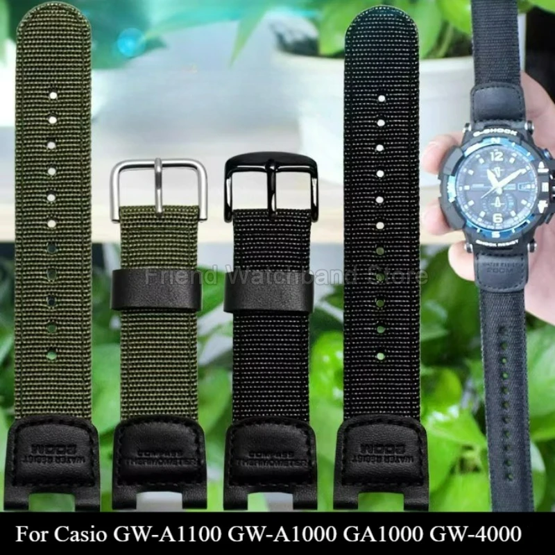 For Casio Flexible Nylon Watch Band SGW-100/200 GW-3000B GW-3500B 12X24mm Concave Interface with Polished Needle Buckle Bracelet