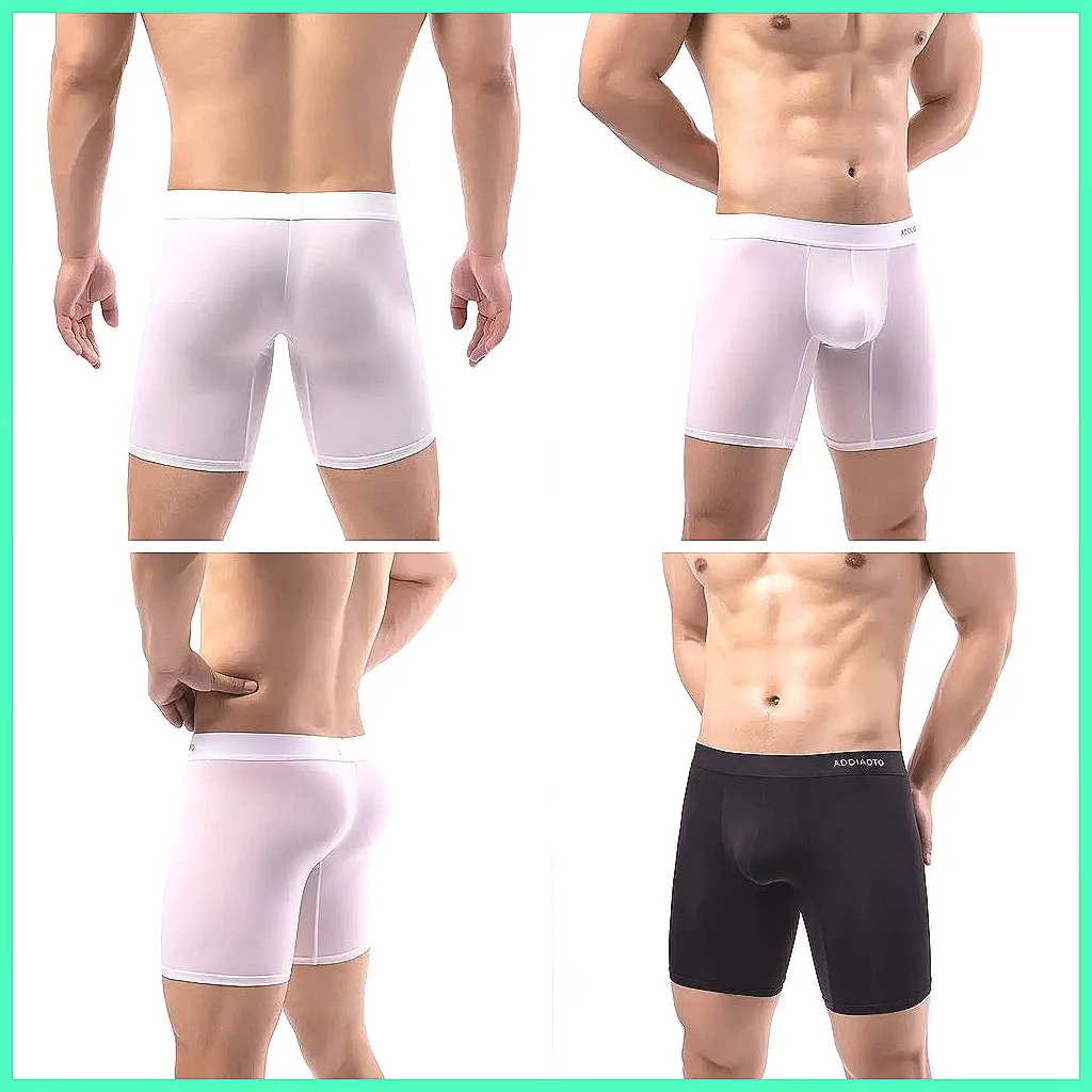 Men's Ice Silk Boxer Briefs High Waist Long Leg U-Pouch Anti-Chafing Breathable Sports Underwear (Characters: 78)