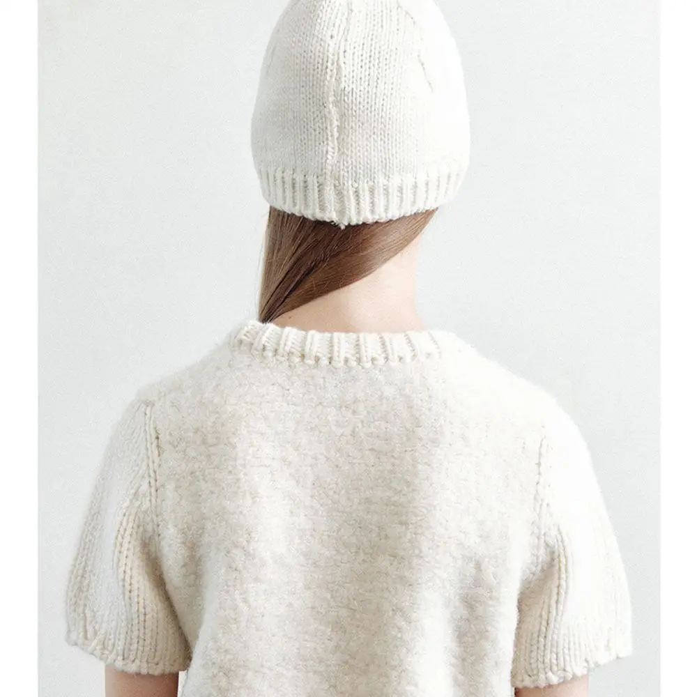 Winter Wool Blend Knitted Beanie Hat For Women Korean Designer Soft Warm Fashion Streetwear Skull Cap Cozy Headwear Gray White
