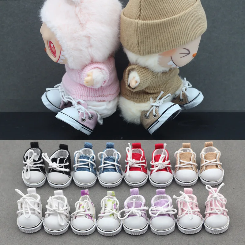 Doll Canvas Sneakers 38Mm Lace Up Casual Mini Shoes For 10Cm Cotton Plush Doll 17Cm Labubu Diy Outfit Replacement Accessories